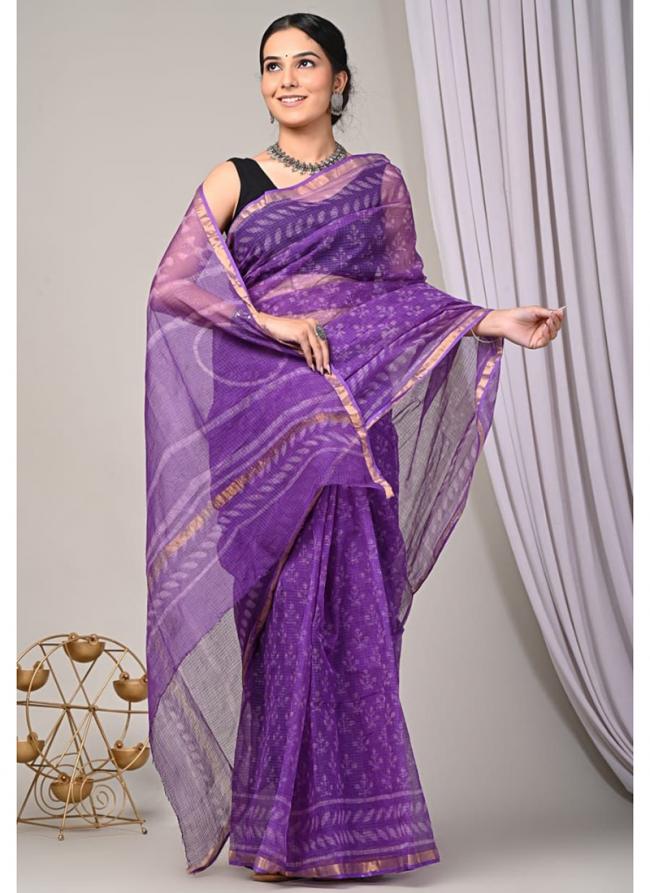 Cotton Kota Doriya Purple Casual Wear Printed Saree